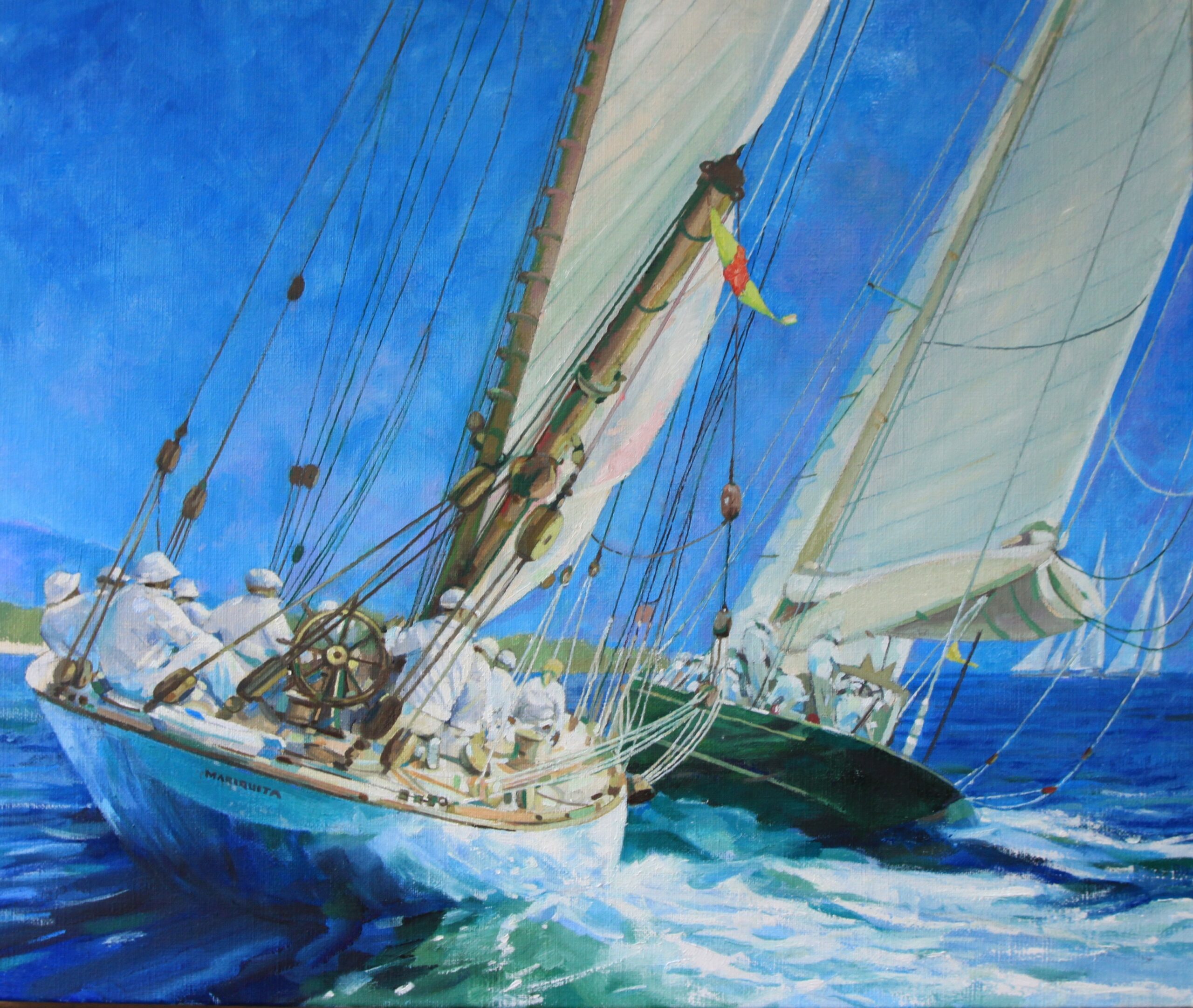 Painting of two yachts racing
