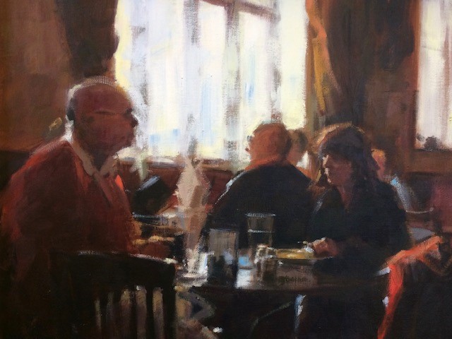 Painting of people in a tea shop