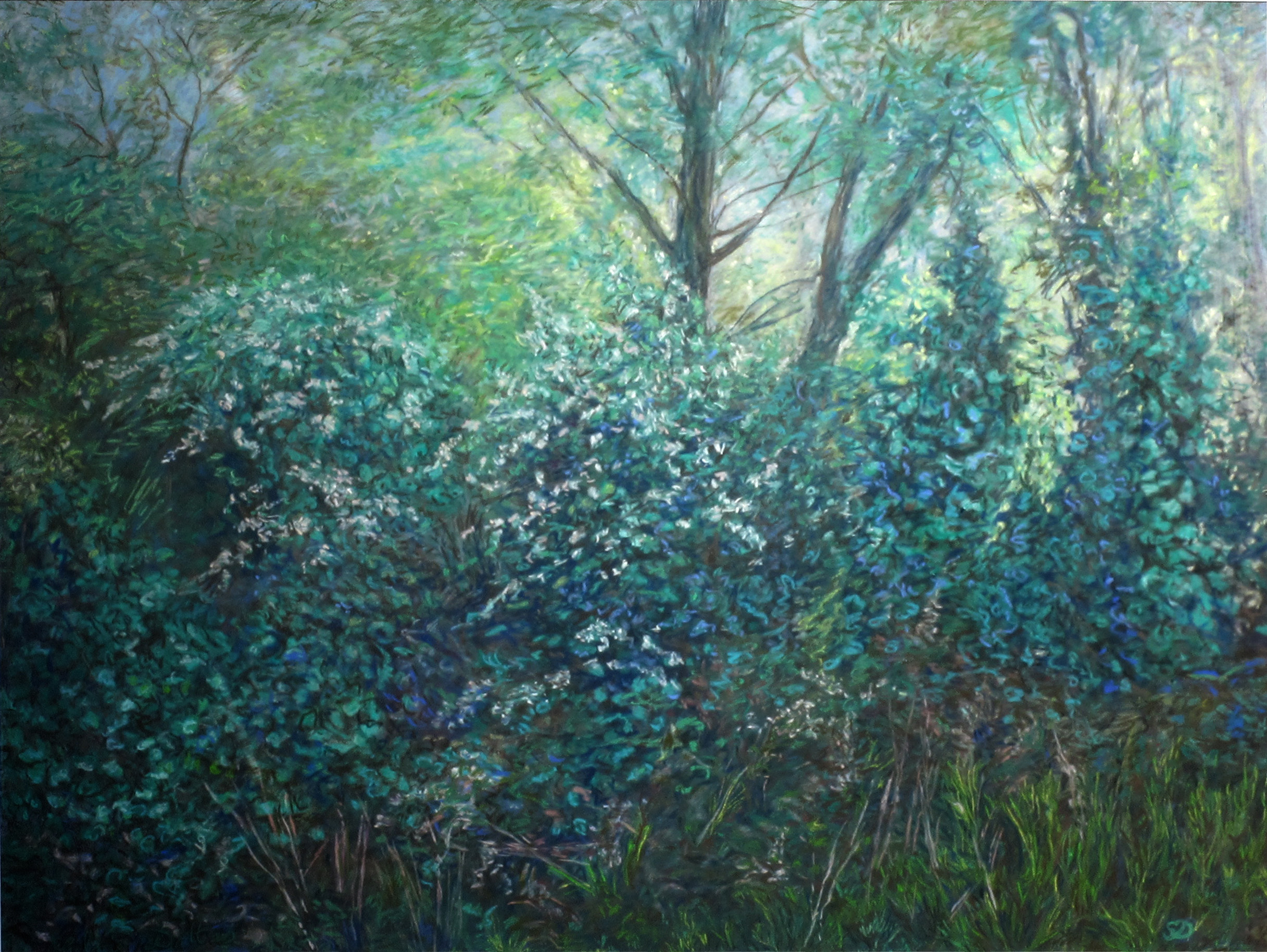 Painting of sunlight coming through tress