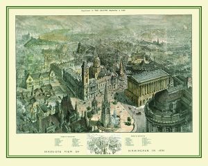 An image showing a bird's-eye view of Birmingham in 1886