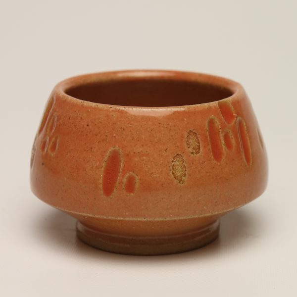 Carved Orange Angular Footed Stoneware Bowl