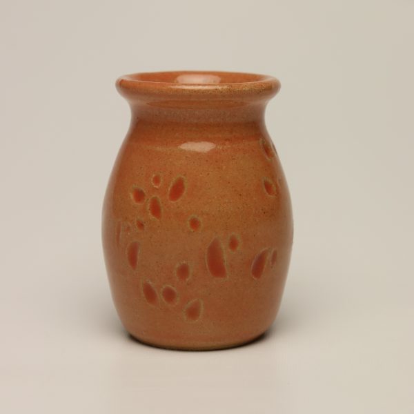 Carved Orange Stoneware Bud Vase