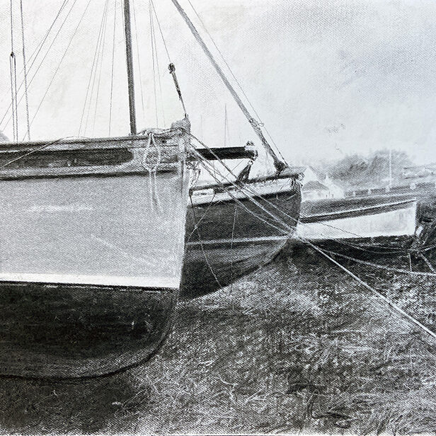 Charcoal drawing of boats