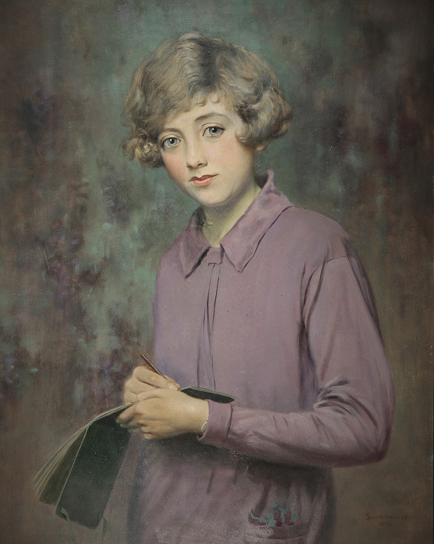 Painting of a young girl in a purple dress