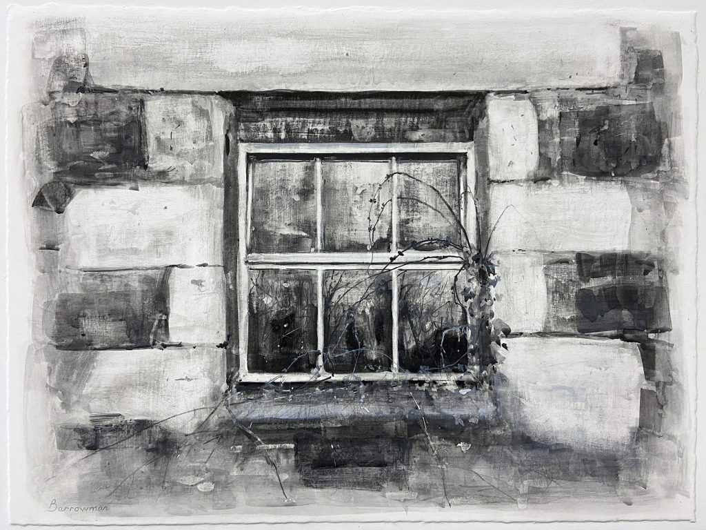 Charcoal drawing of a window