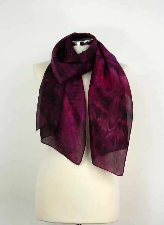 Burgundy Wine Hand-dyed Silk Scarf - Image 2