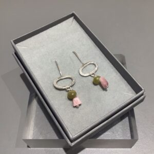 Textured Oval Drop Earrings with Glass Beads