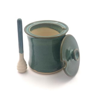 Honey Pot with Dipper in Sea Foam Glaze
