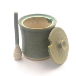 Honey Pot with Dipper in Sea Green Glaze