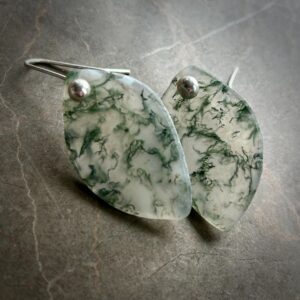 Moss Agate Gemstone Slice Earrings