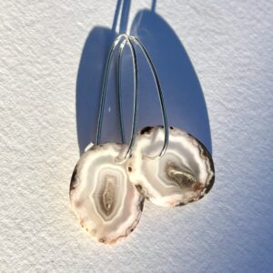 White Agate Gemstone Slice Earrings