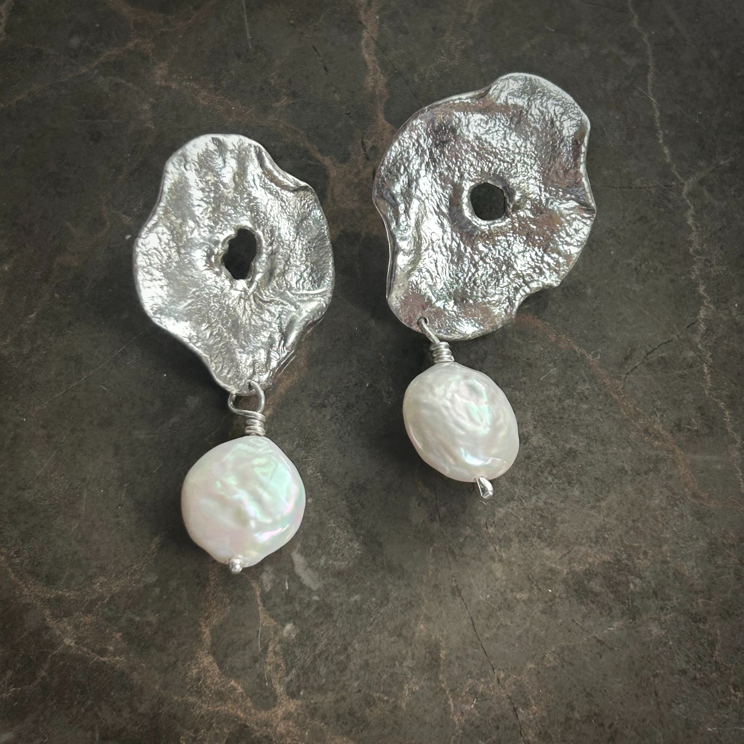 Wilted White Pearl Stud Earrings