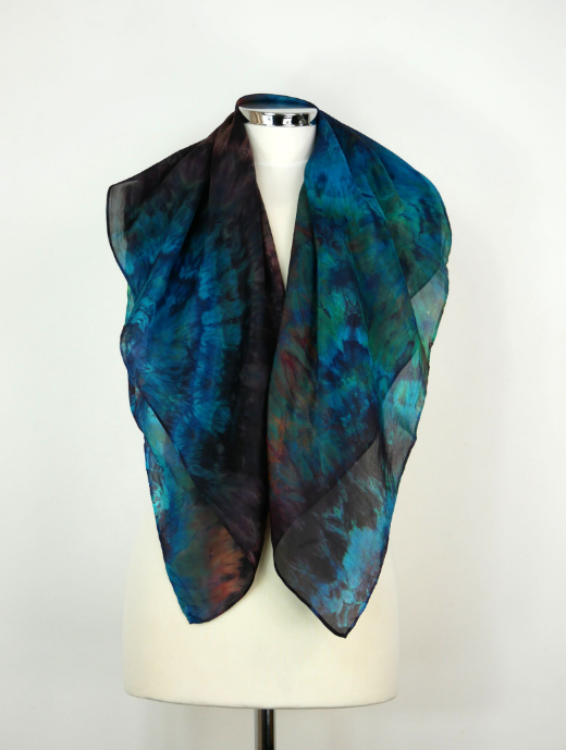 Square Crazy Rainbow Hand-dyed Silk Scarf