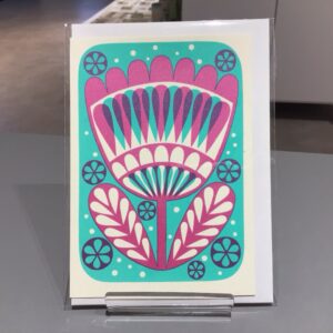 Turquoise Green & Pink Flower Card